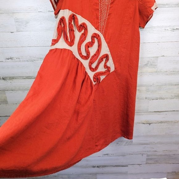 Peacock Ways Linen Lagenlook Casual Dress Sz Large Orange Artsy Folksy Modest - Picture 5 of 14
